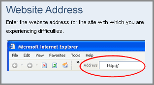 Enter the website address for the site with which you are experiencing difficulty from the address bar of your web browser.